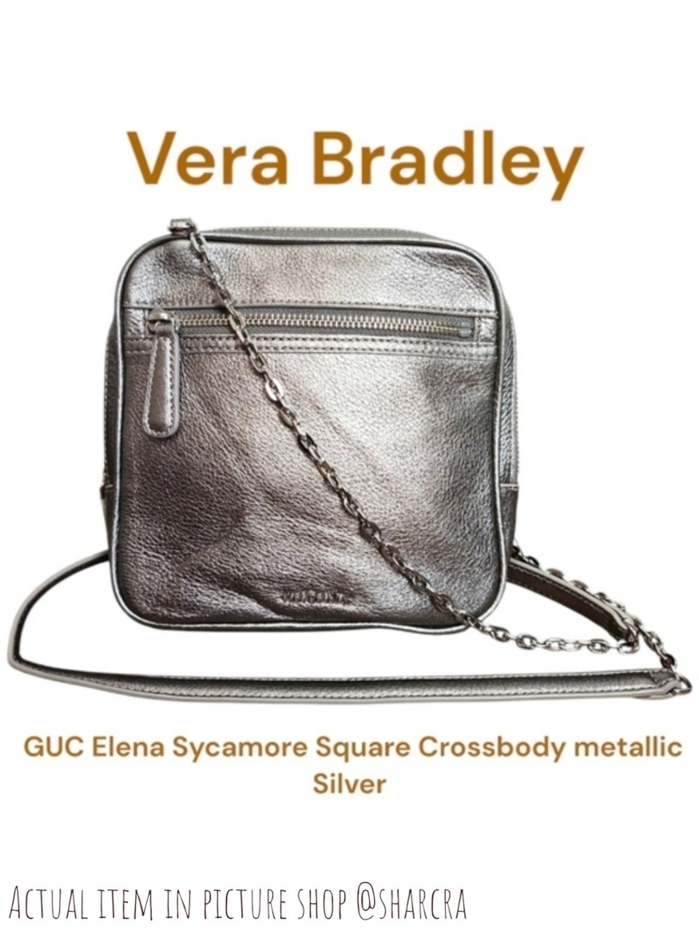 Vera Bradley Women's leather Elena Sycamore Square Crossbody metallic silver